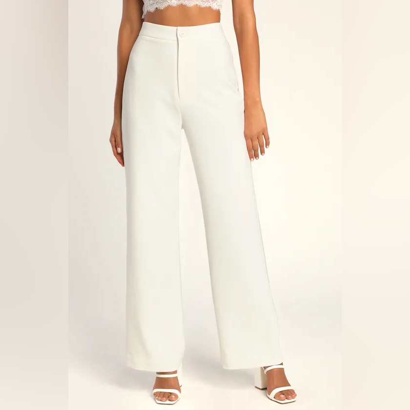 Lulus A Power Mood White High-Waisted Wide-Leg Trouser Pants